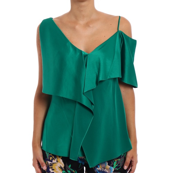 Diane Von Furstenberg Maxi Ruffle Asymmetrical Evergreen Top P - Picture 1 of 9